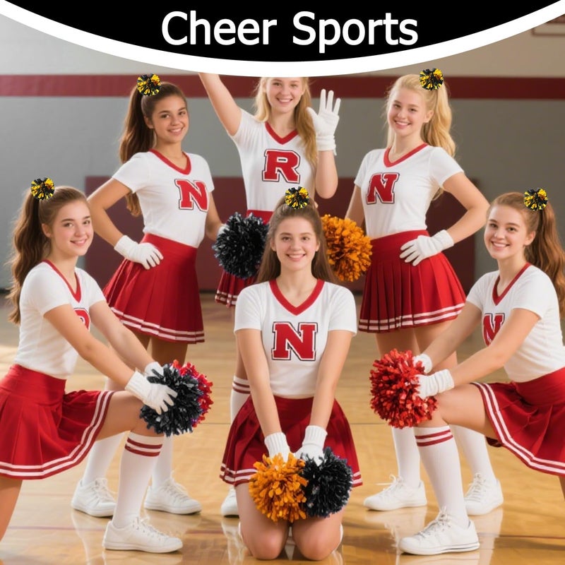 Hooshing 5PCS Pom Poms Cheerleading Shaker and Hair Ropes Wrist Ties with Poms for Cheerleader Girls Sports Spirits Rewards Cheer in Party Festival - Image 5